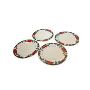 VTG Tienshan Deck the Halls China. set of 4 dinner plates - 10.5 inch, Christmas